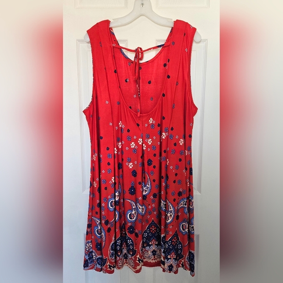 Ice Silk Red Sleeveless Paisley Dress 2xl - Picture 2 of 4